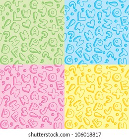 hand drawn seamless patterns with funny alphabet