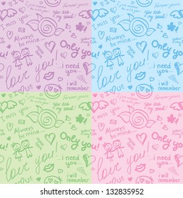 hand drawn seamless patterns with inscriptions about love
