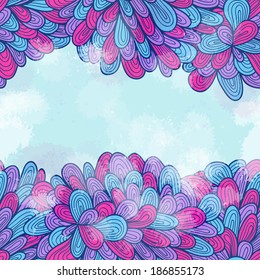Hand drawn seamless pink and blue invitation card design with swirls. Eps10