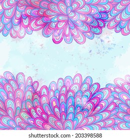 Hand drawn seamless pink and blue invitation card design with swirls. Eps10