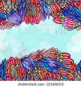 Hand drawn seamless pink and blue invitation card design with leaves. Eps10