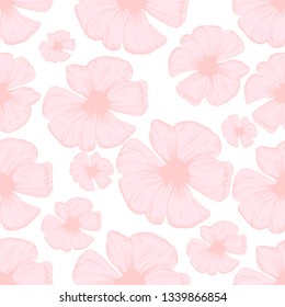 Hand drawn seamless pink pattern with flowers Anemone. Vector nature illustration in vintage style