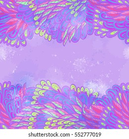 Hand drawn seamless pink and violet invitation card design with swirls