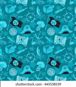 Hand drawn seamless pirate pattern. Vector illustration. 