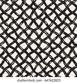 Hand drawn seamless plaid pattern. Allover pattern with ink doodle grunge grid. Graphic background with freehand line tartan.