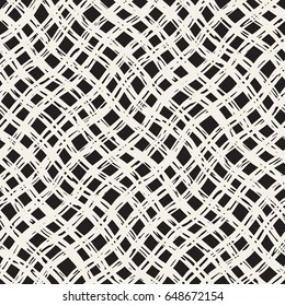 Hand drawn seamless plaid pattern. Allover pattern with ink doodle grunge grid. Graphic background with freehand line tartan.