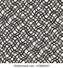 Hand drawn seamless plaid pattern. Allover pattern with ink doodle grunge grid. Graphic background with freehand line tartan.
