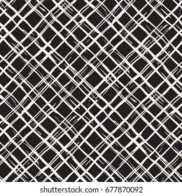 Hand drawn seamless plaid pattern. Allover pattern with ink doodle grunge grid. Graphic background with freehand line tartan.