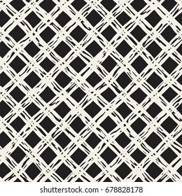 Hand drawn seamless plaid pattern. Allover pattern with ink doodle grunge grid. Graphic background with freehand line tartan.