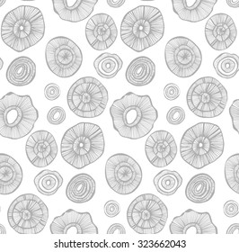 Hand drawn seamless polka dot pattern. Ink illustration. Round elements.