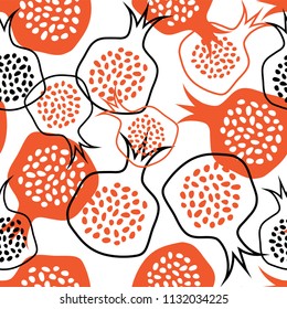 hand drawn seamless pomegranate pattern. vector illustration design