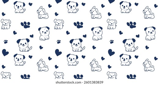 Hand drawn seamless puppy pattern in playful cartoon style