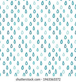 Hand drawn seamless rain pattern. Blue water drops. Vector illustration