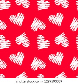 Hand drawn seamless red heart pattern. Valentines day vector background.