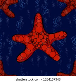 Hand drawn seamless repeat pattern with starfish. Vector illustration