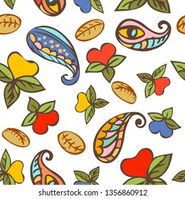 Hand drawn seamless repeat pattern pattern with floral Turkish cucumbers. Trendy and stylish floral texture, wallpaper, web background, fabric design.