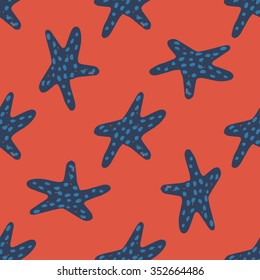 Hand drawn seamless repeat pattern with starfish