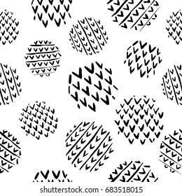 Hand drawn seamless repeat pattern with round shapes on white background. Modern and original textile, wrapping paper, wall art design.