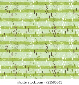 Hand drawn seamless repeat pattern with different spots, pastel green stripes texture. Geometric background. Modern simple textile, wrapping paper, wall art design.