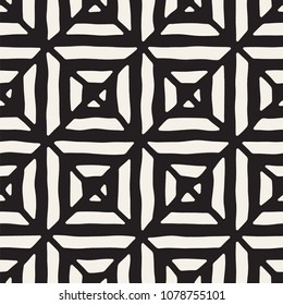 Hand drawn seamless repeating diamond pattern with lines tiling. Grungy freehand ink brush background texture.