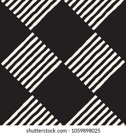 Hand drawn seamless repeating pattern with checker lines tiling. Grungy freehand ink brush background texture.