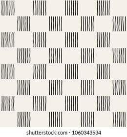 Hand drawn seamless repeating pattern with checker lines tiling. Grungy freehand ink brush background texture.