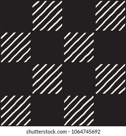 Hand drawn seamless repeating pattern with checker lines tiling. Grungy freehand ink brush background texture.