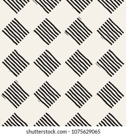 Hand drawn seamless repeating pattern with checker lines tiling. Grungy freehand ink brush background texture.