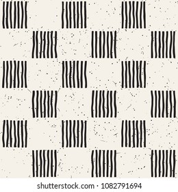 Hand drawn seamless repeating pattern with checker lines tiling. Grungy freehand ink brush background texture.