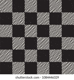 Hand drawn seamless repeating pattern with checker lines tiling. Grungy freehand ink brush background texture.