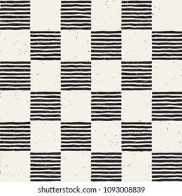 Hand drawn seamless repeating pattern with checker lines tiling. Grungy freehand ink brush background texture.