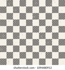 Hand drawn seamless repeating pattern with checker lines tiling. Grungy freehand ink brush background texture.