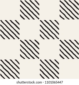 Hand drawn seamless repeating pattern with checker lines tiling. Grungy freehand ink brush background texture.