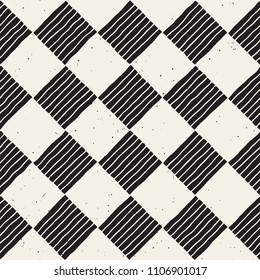 Hand drawn seamless repeating pattern with checker lines tiling. Grungy freehand ink brush background texture.