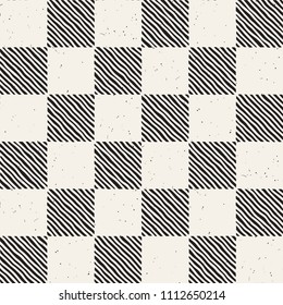 Hand drawn seamless repeating pattern with checker lines tiling. Grungy freehand ink brush background texture.