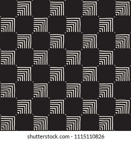 Hand drawn seamless repeating pattern with checker lines tiling. Grungy freehand ink brush background texture.