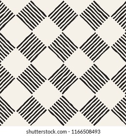 Hand drawn seamless repeating pattern with checker lines tiling. Grungy freehand ink brush background texture.