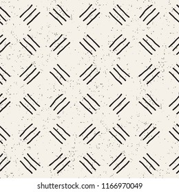 Hand drawn seamless repeating pattern with checker lines tiling. Grungy freehand ink brush background texture.