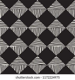 Hand drawn seamless repeating pattern with checker lines tiling. Grungy freehand ink brush background texture.