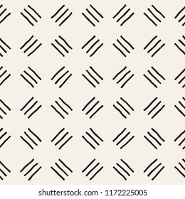 Hand drawn seamless repeating pattern with checker lines tiling. Grungy freehand ink brush background texture.