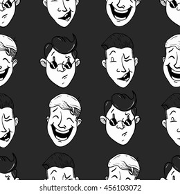 Hand drawn seamless retro pattern. Vintage cartoon smileyspattern