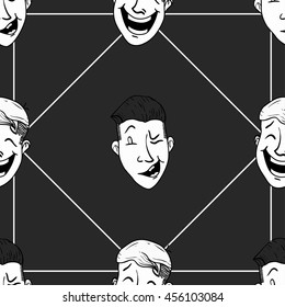Hand drawn seamless retro pattern. Vintage cartoon smileyspattern
