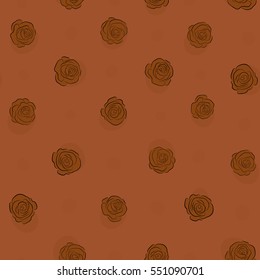 Hand drawn. Seamless rose pattern. Sketch with brown flowers.