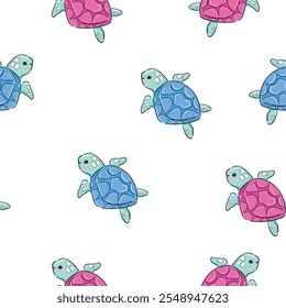 Hand Drawn Seamless Sea Turtle Pattern Cute Kids Print Design Vector