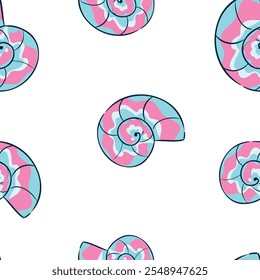 Hand Drawn Seamless Seashell Pattern Cute Kids Print Design