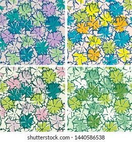 Hand drawn seamless set of backgrounds with fantastic flowers. Background for your design