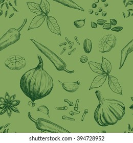 Hand drawn seamless set of organic spices