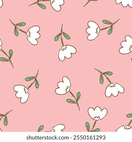Dibujado a mano sin fisuras patrón de flores simple en estilo infantil beige Vector de moda de impresión