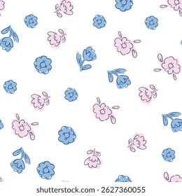 Dibujado a mano sin fisuras patrón de flores simple en Vector de moda de la impresión del estilo de los niños