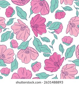 Hand Drawn Seamless Simple Flower Pattern Trendy Print Vector